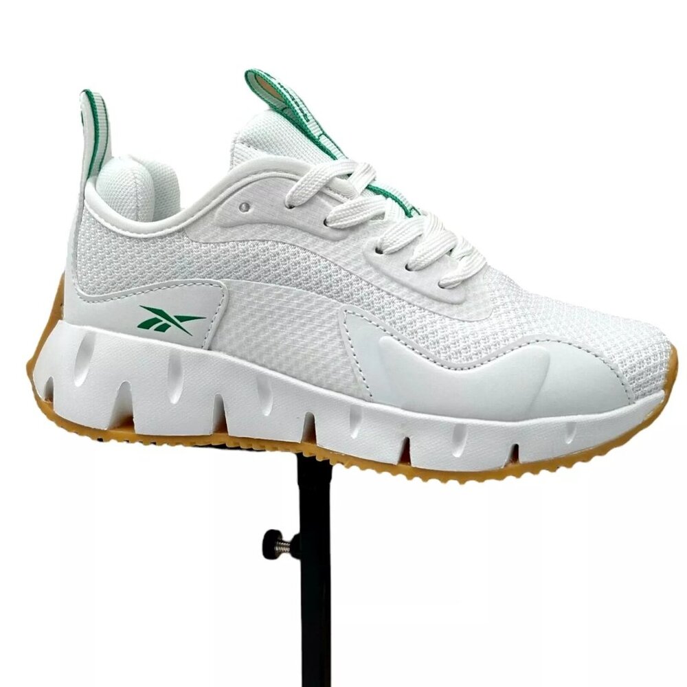 Reebok Zig Dynamica‎ Youth Boy's Sneakers Size 1 White/Brown Toe & Heel Bumpers
